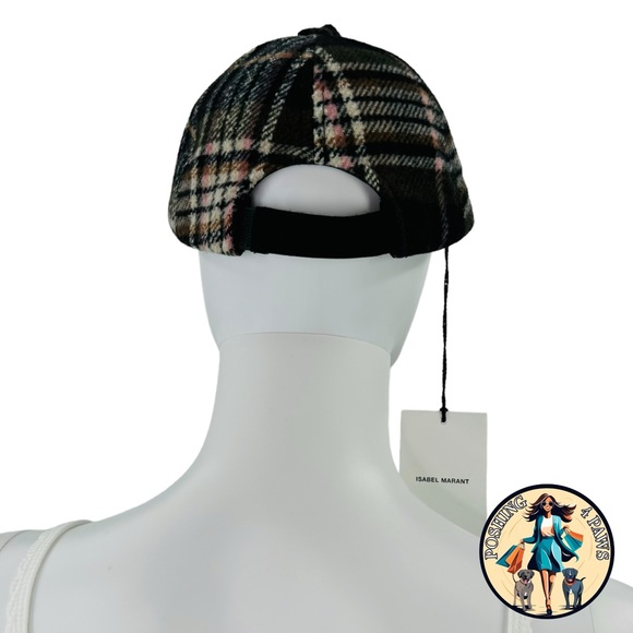 Isabel Marant Tyron Logo Adjustable Baseball Cap in Dark Green Plaid One Size - Picture 4 of 9